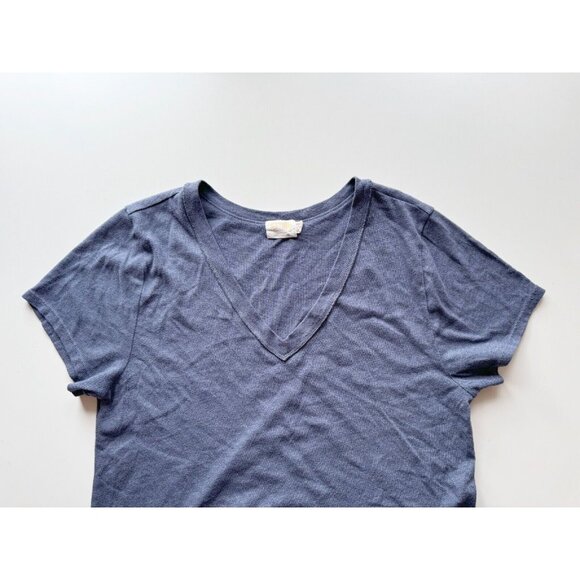 NATION LTD Nina Blue Slubbed Cotton Jersey V-Neck Vintage T-Shirt Top, Size L - Picture 6 of 10
